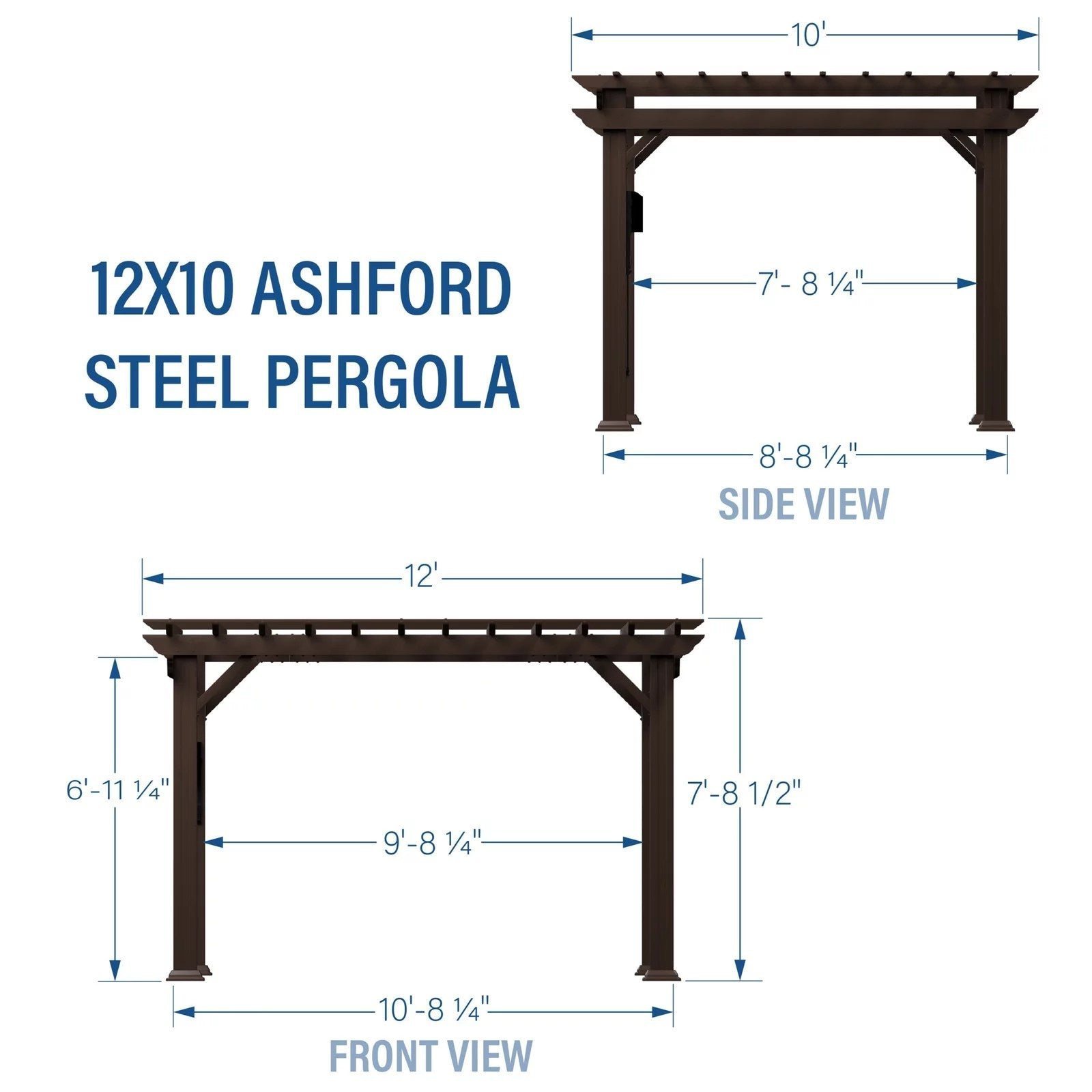 12 x 10 Ashford Traditional Steel Pergola With Sail Shade Soft Canopy