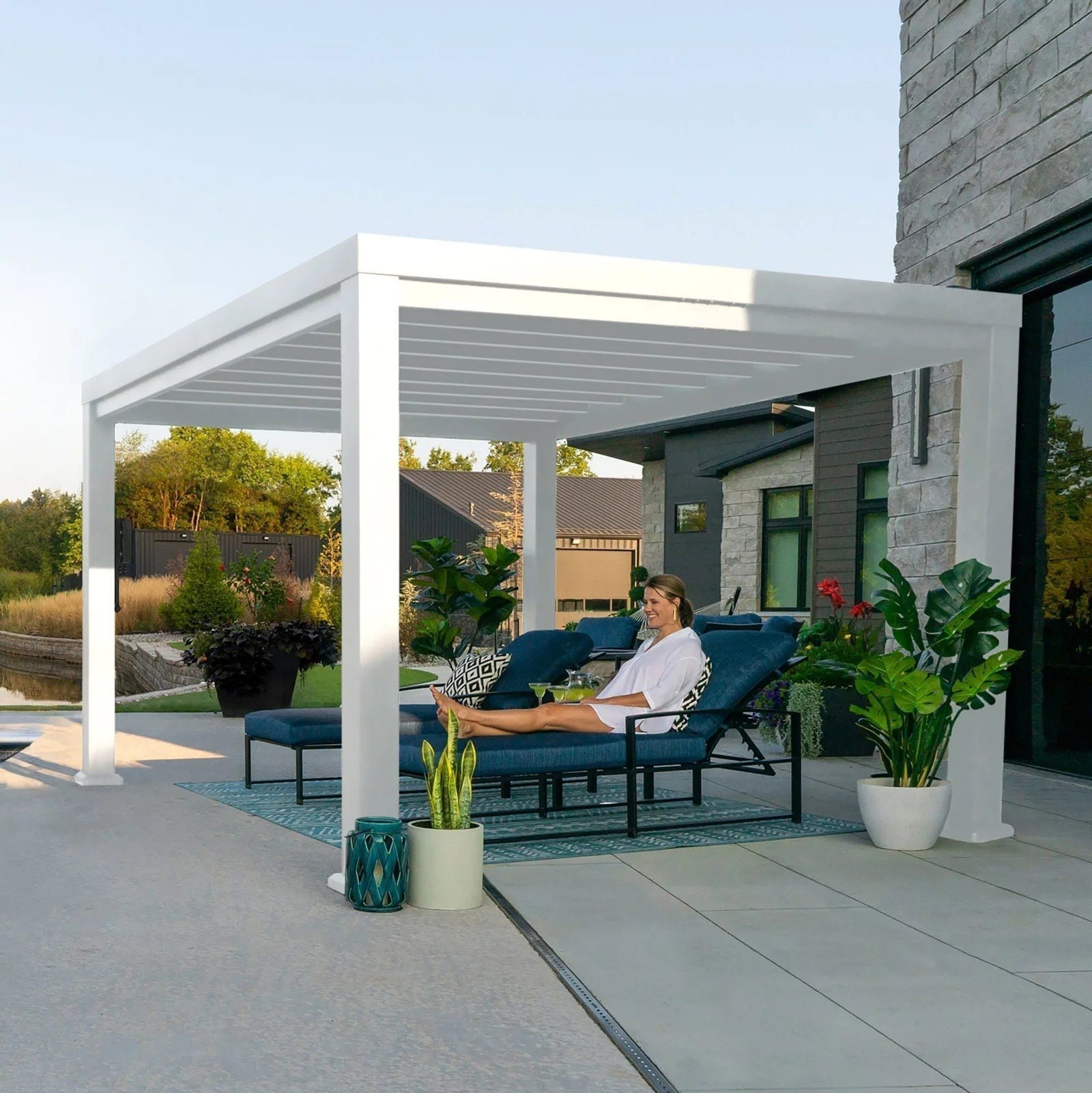 12?10 Windham Modern Steel Pergola With Sail Shade Soft Canopy