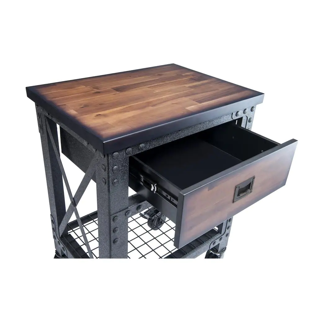 27.6 In. X 20 In. 1-Drawer Rolling Industrial Workbench with Wood Top