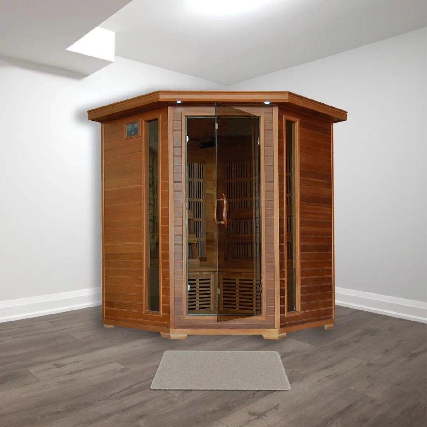 HeatWave 4-Person Cedar Corner Infrared Sauna with 10 Carbon Heaters
