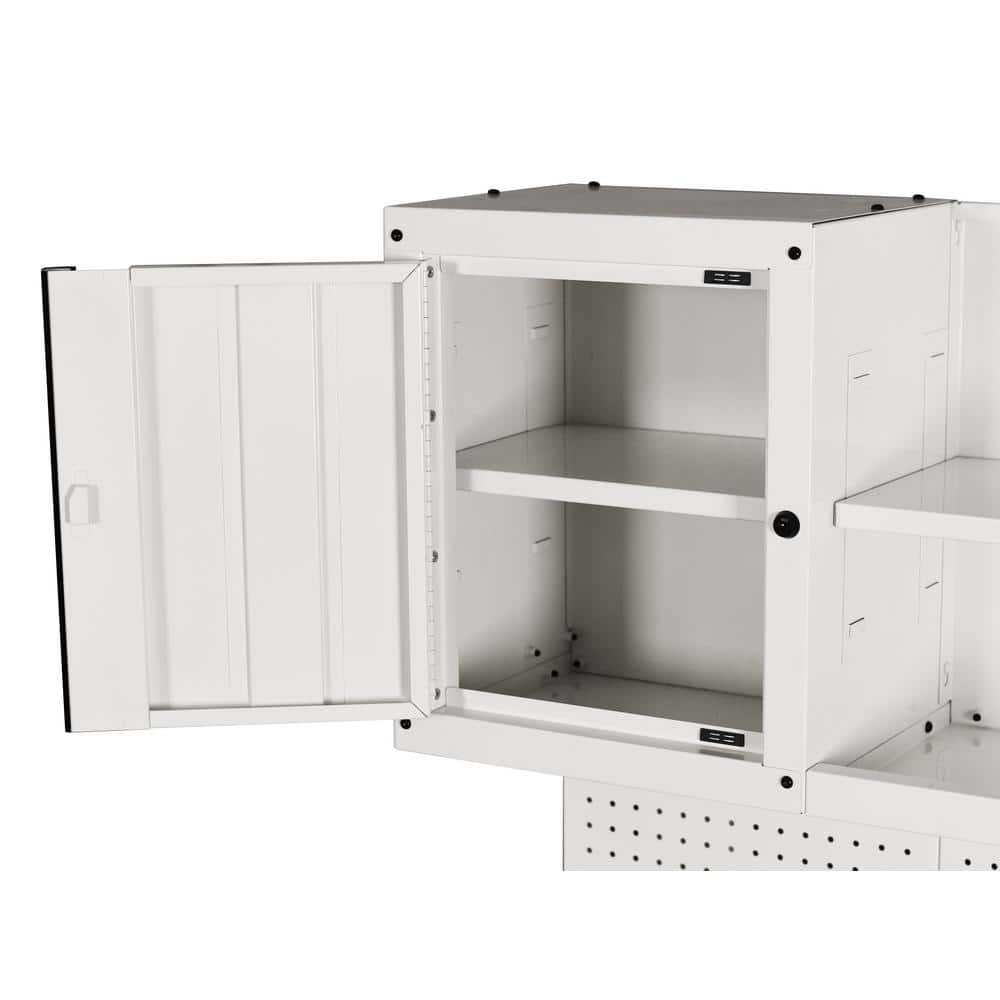 56 In. W X 27.6 In. D Heavy Duty 10-Drawer Gloss White Mobile Workbench with Pegboard and Top Cabinets