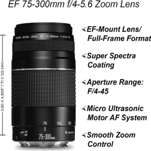 A-CELL Canon EOS R5 Mirrorless Digital Camera 45MP Sensor with EF 75-300Mm + RF 24-105Mm Dual Lens Mount Adapter Accessory Bundle 2 Pack Sandisk 128G
