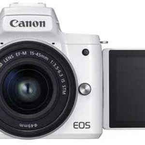 Canon EOS M50 Mark II Mirrorless Digital Camera (White) with 15-45Mm STM Lens + Deluxe Accessory Bundle Including Sandisk 32GB Card, Flash, Grip Mult