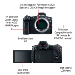 Canon EOS R Mirrorless Full Frame Camera – Vlogging Camera 4K, Content Creator Camera, Wi-Fi, 30.3 MP Full-Frame CMOS Sensor, Dual Pixel CMOS AF (Bod