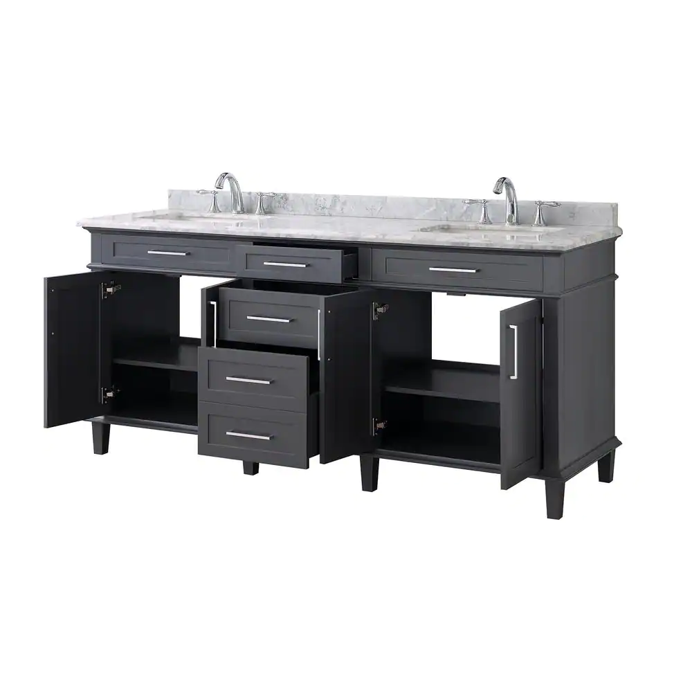 Sonoma 72 In. W X 22.1 In. D X 34.3 In. H Freestanding Bath Vanity in Dark Charcoal with Carrara Marble Marble Top