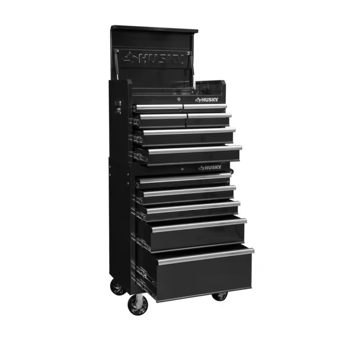27 In. W X 18 In. D Standard Duty 11-Drawer Tool Chest Combo and Top Tool Cabinet Combo in Black