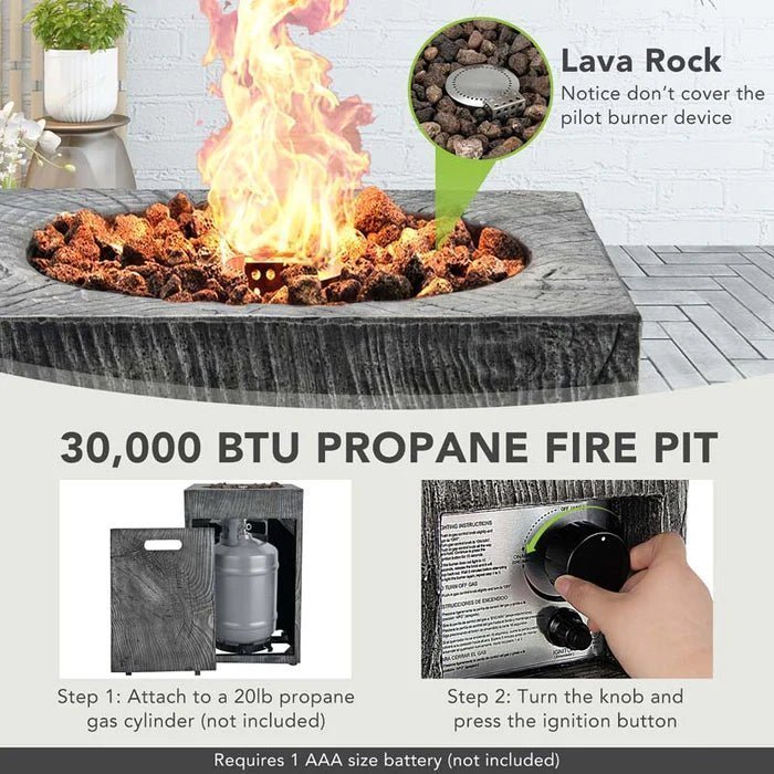 16″ Square Outdoor Propane Firepit, 30000 BTU Gas Fire Pit with Lava Rocks & Waterproof Cover