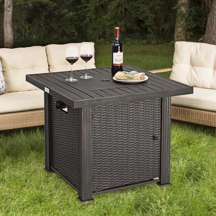 30″ Square Propane Fire Pit Table, 50000 BTU Outdoor Gas Fire Table with Lava Rocks & Cover