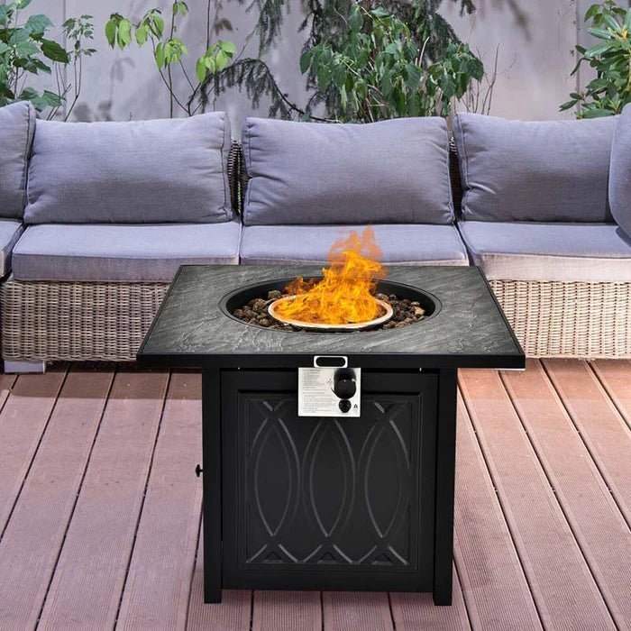 32″ Square Propane Fire Pit Table, 50000 BTU Outdoor Gas Firepit with Lava Rocks & Waterproof Cover