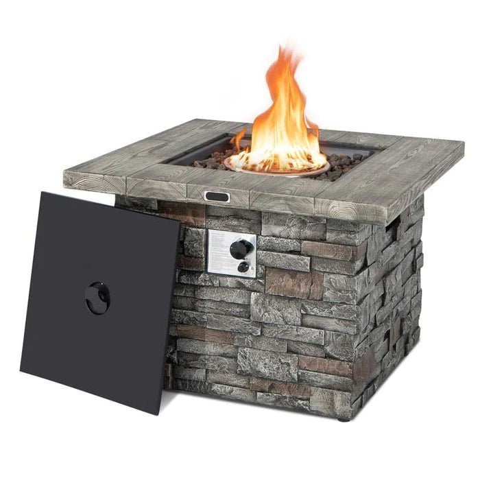 34.5″ Faux Stone Square Gas Fire Table, 50000 BTU Propane Fire Pit Table with Lava Rocks & Cover