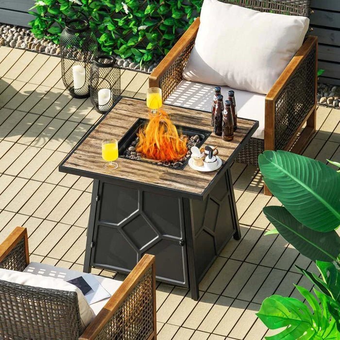 28″ Square Outdoor Dining Fire Table, 40000 BTU Propane Gas Fire Pit Table with Lava Rocks & Cover