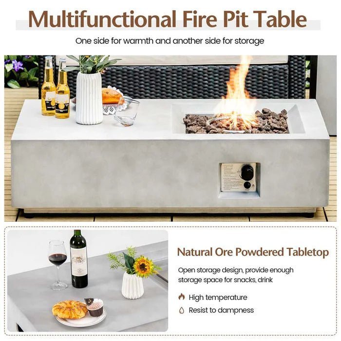 48″ Concrete-like Propane Gas Fire Pit Table, 40000 BTU Outdoor Fire Pit with Lava Rocks & Cover