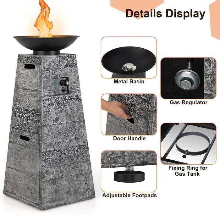48″ Propane Fire Bowl Column, 30000 BTU Outdoor Propane Gas Fire Pit Bowl with Lava Rocks & PVC Cover