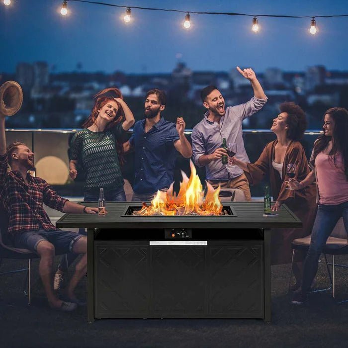 57″ Rectangular Propane Fire Pit Table, 50000 BTU Outdoor Gas Fire Table with Lid & Lava Rocks