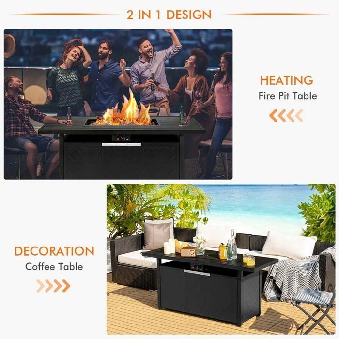 57″ Rectangular Propane Fire Pit Table, 50000 BTU Outdoor Gas Fire Table with Lid & Lava Rocks