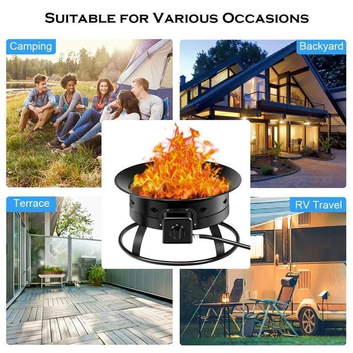 19″ 58000BTU Firebowl Outdoor Portable Propane Gas Fire Pit with Cover & Carry Kit, Lava Rock Stone